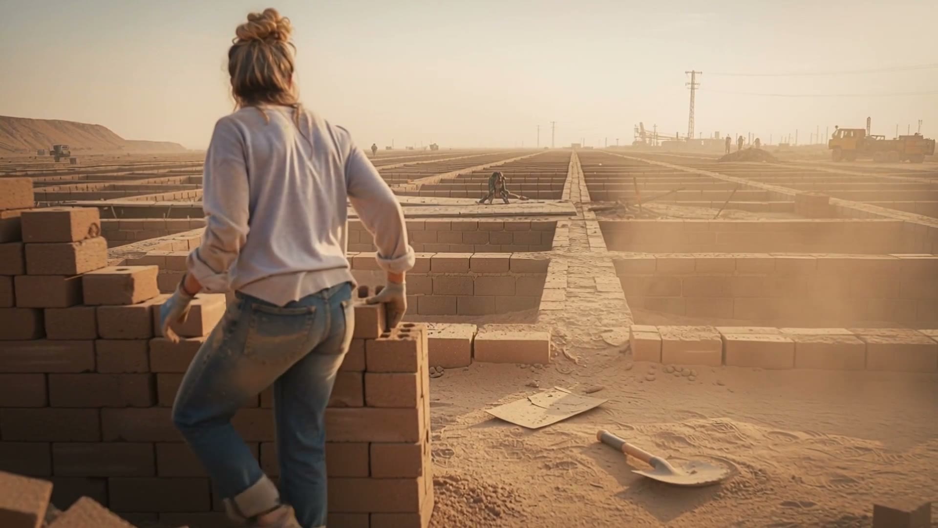 A woman laying bricks to build a strong foundation