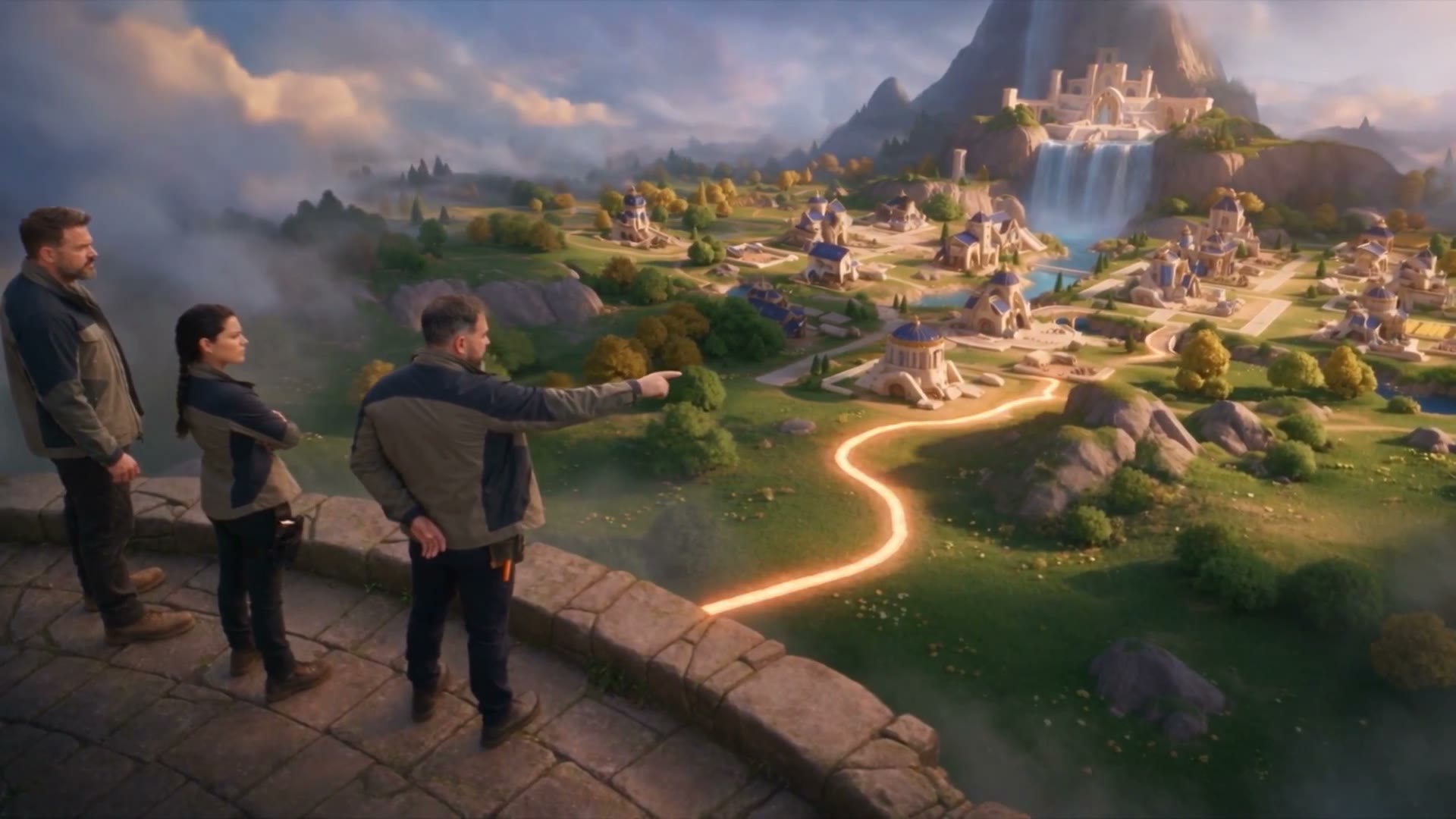Founders overlooking a vast Kingdom landscape